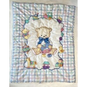 Vintage Bedtime Originals Baby Crib Comforter Pastel Teddy Bears Bow